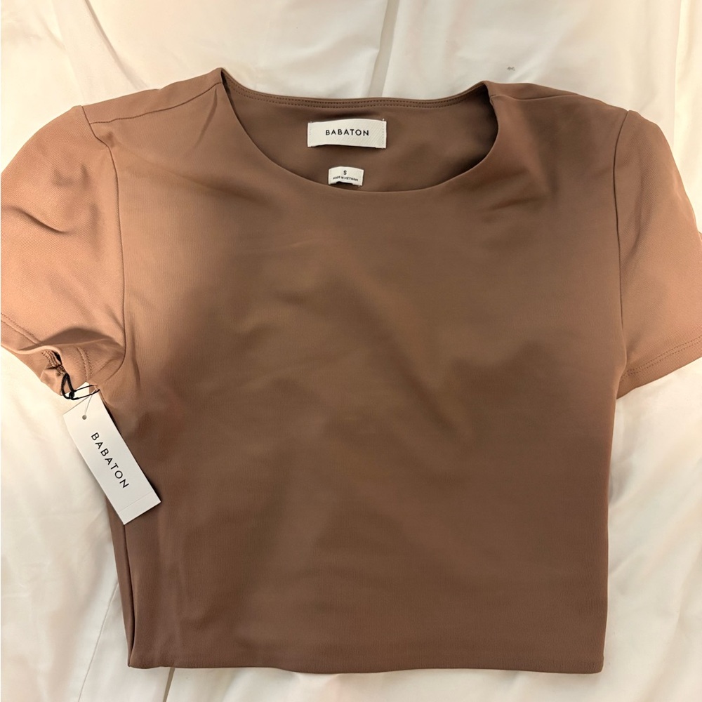 Babaton Short Sleeve Crewneck Top in Deep Taupe